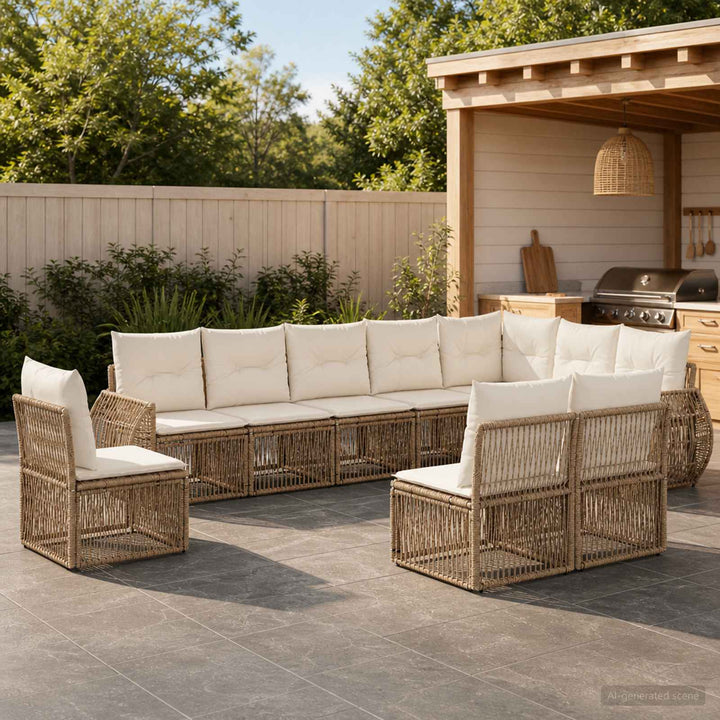Havesofa Sæt 10 stk. Beige og cremehvid polyrattan
