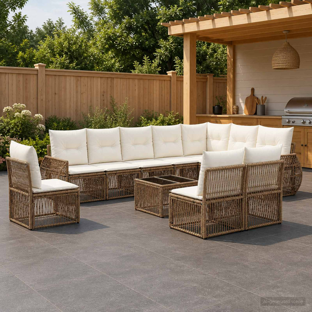 Havesofa Sæt 11 stk. Beige og cremehvid polyrattan