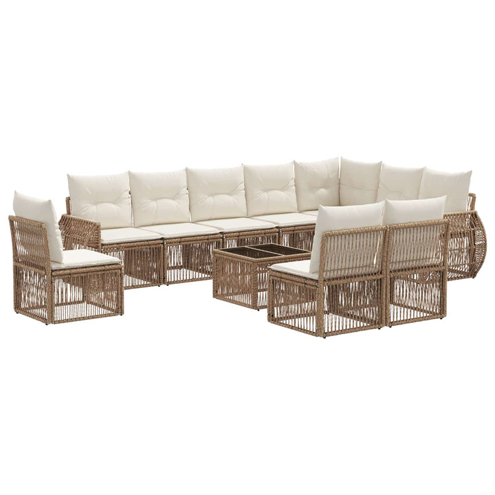 Havesofa Sæt 11 stk. Beige og cremehvid polyrattan
