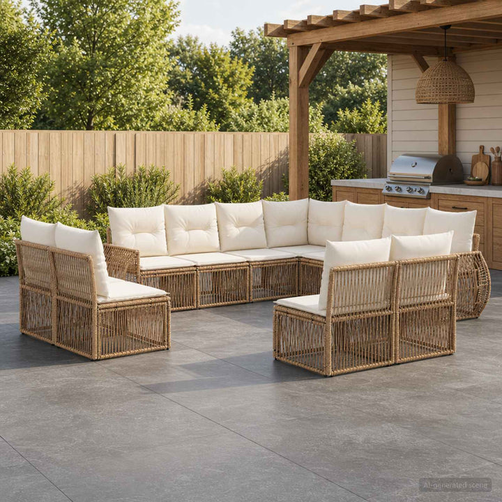 Havesofa Sæt 11 stk. Beige og cremehvid polyrattan