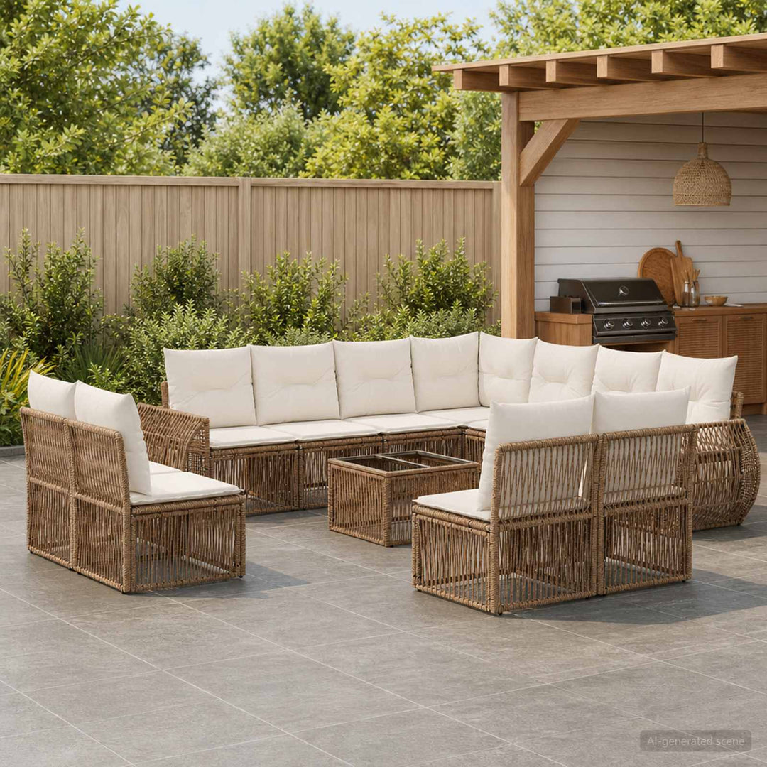 Havesofa Sæt 12 stk. Beige og cremehvid polyrattan