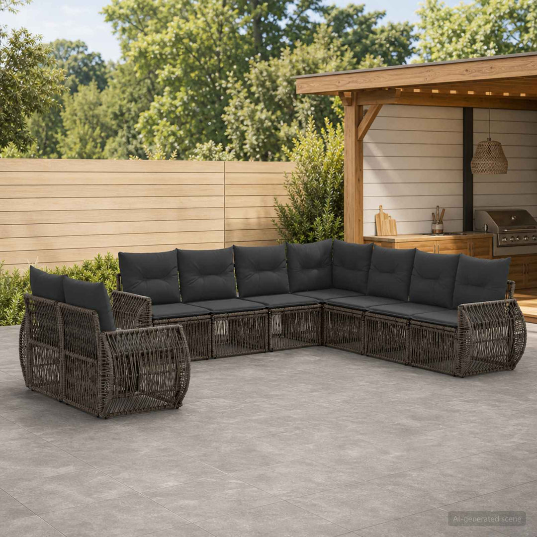 Havesofa Sæt 9 stk. Grå og Mørkegrå polyrattan