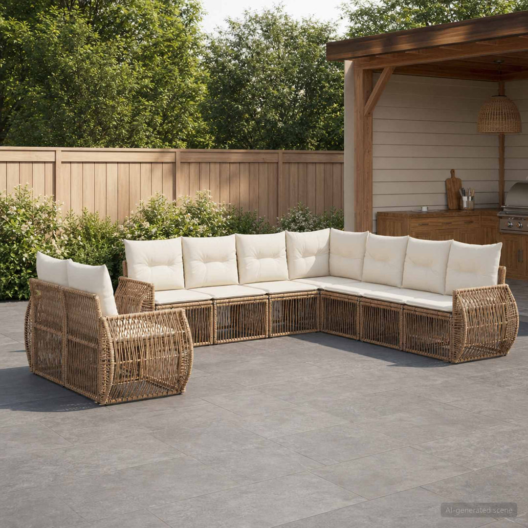 Havesofa Sæt 9 stk. Beige og cremehvid polyrattan