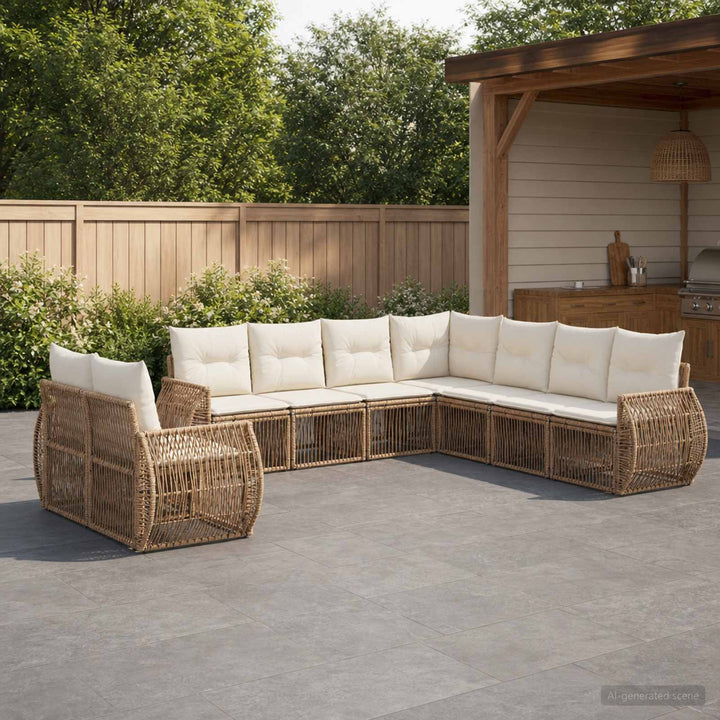 Havesofa Sæt 9 stk. Beige og cremehvid polyrattan