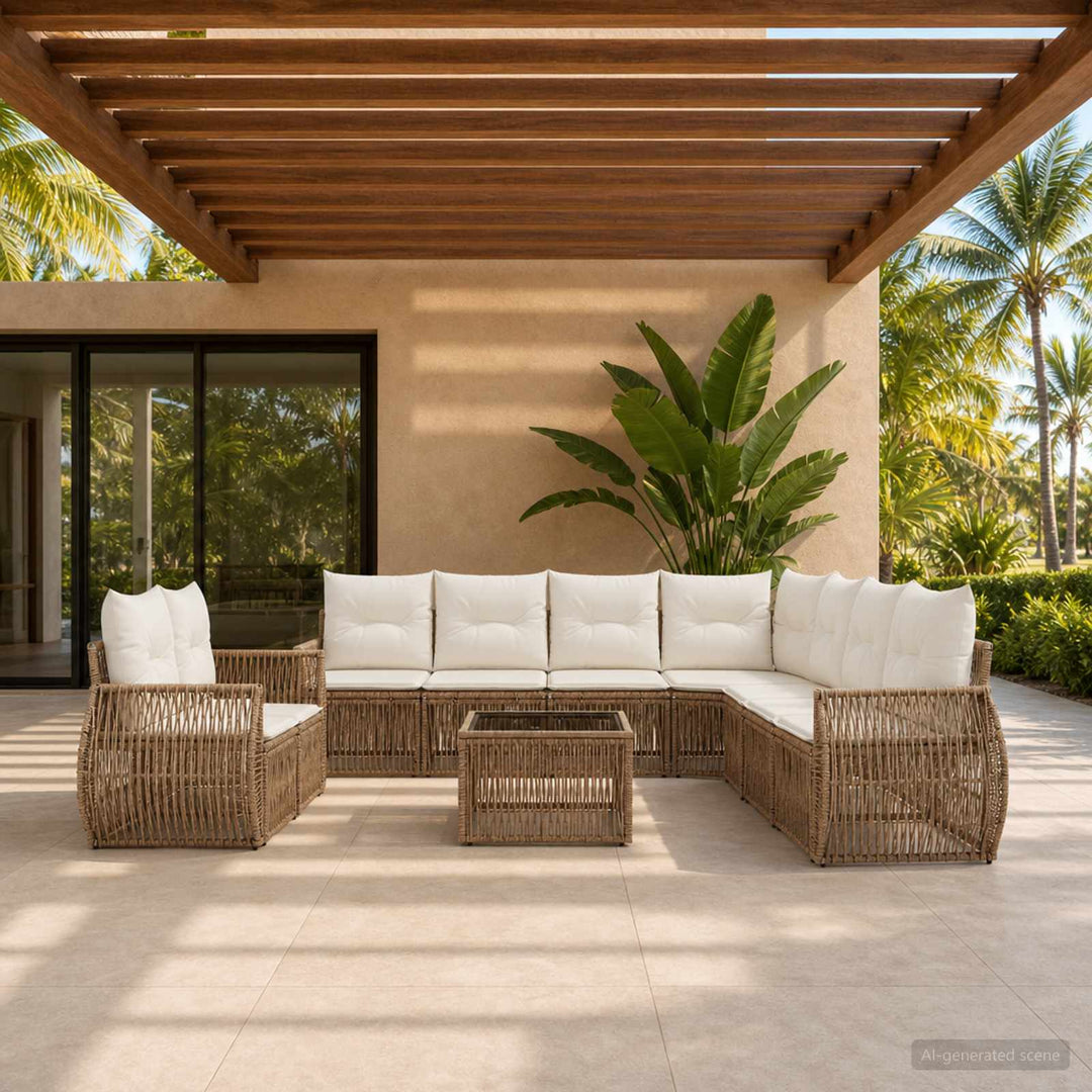 Havesofa Sæt 10 stk. Beige og cremehvid polyrattan