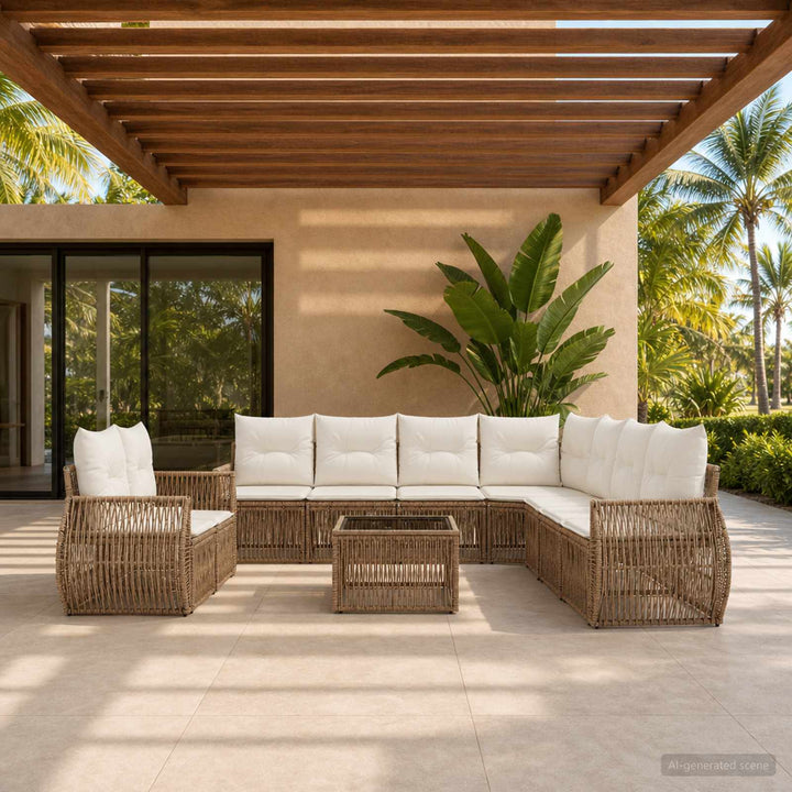 Havesofa Sæt 10 stk. Beige og cremehvid polyrattan