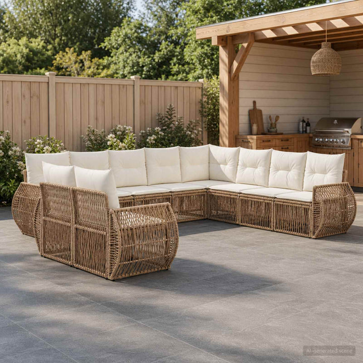 Havesofa Sæt 10 stk. Beige og cremehvid polyrattan