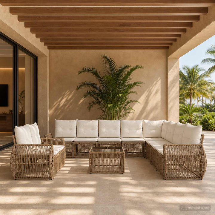 Havesofa Sæt 11 stk. Beige og cremehvid polyrattan