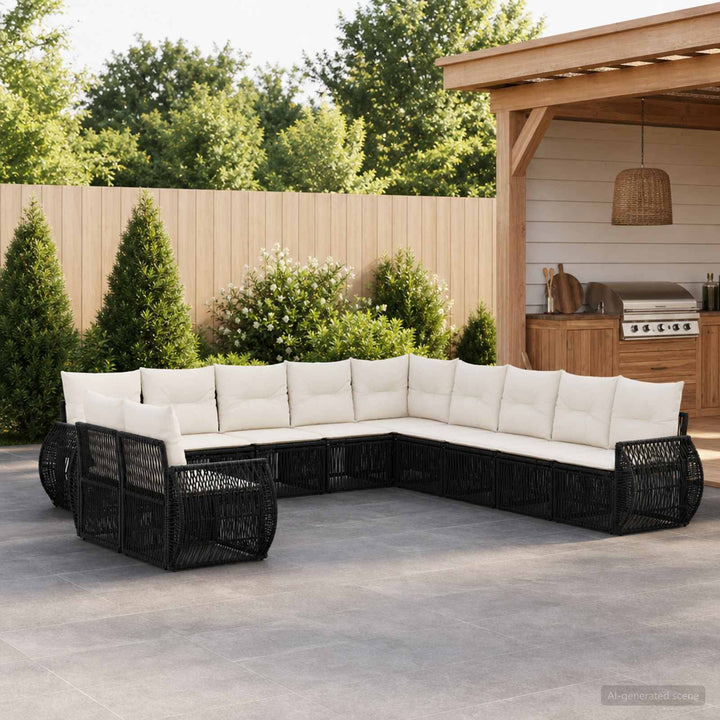 Havesofa Sæt 11 stk. Sort og Cremehvid polyrattan