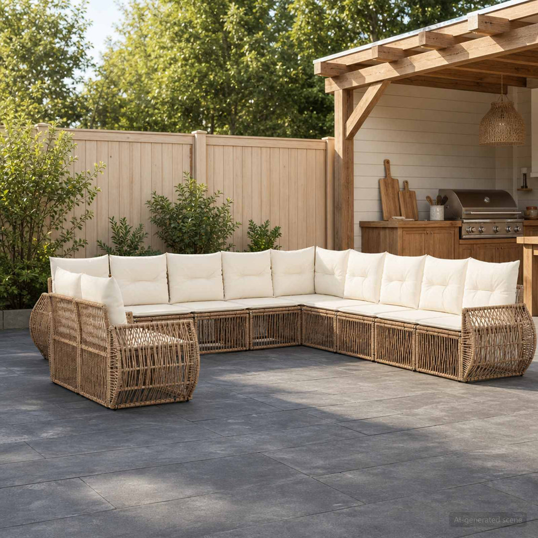 Havesofa Sæt 11 stk. Beige og cremehvid polyrattan