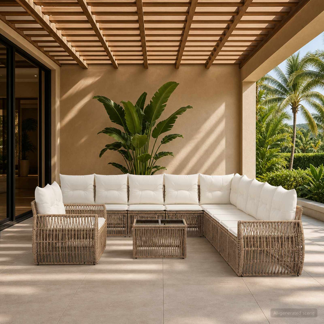 Havesofa Sæt 12 stk. Beige og cremehvid polyrattan