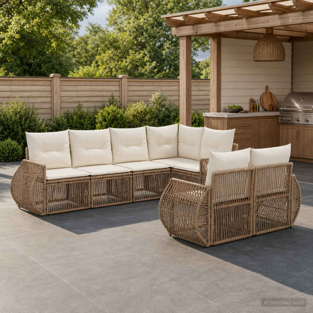 Havesofa Sæt 7 stk. 7-Antal sæder Beige og cremehvid polyrattan