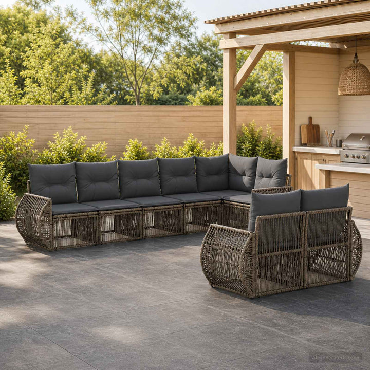 Havesofa Sæt 8 stk. Grå og Mørkegrå polyrattan