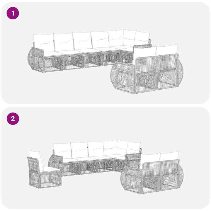 Havesofa Sæt 8 stk. Grå og Mørkegrå polyrattan
