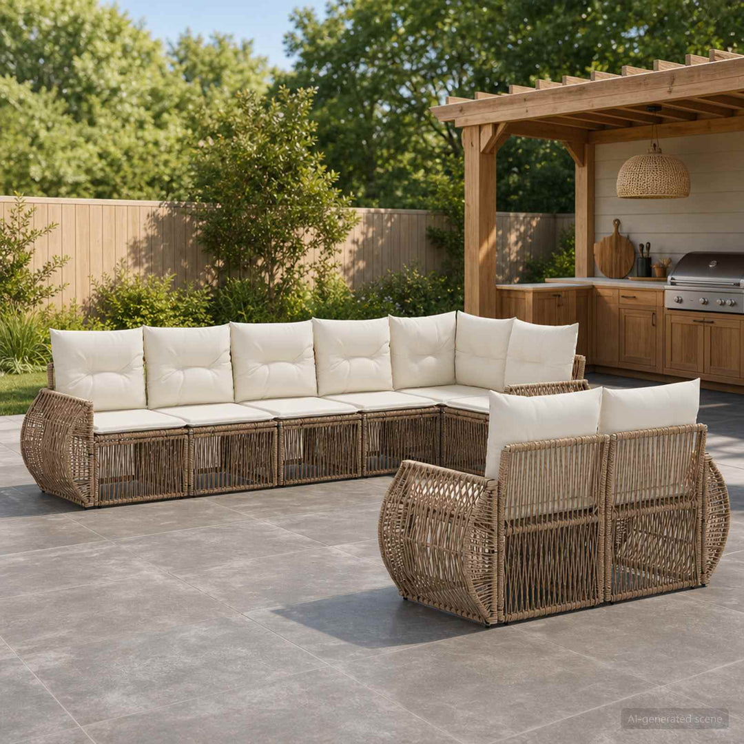Havesofa Sæt 8 stk. Beige og cremehvid polyrattan