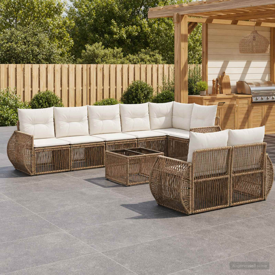 Havesofa Sæt 9 stk. Beige og cremehvid polyrattan