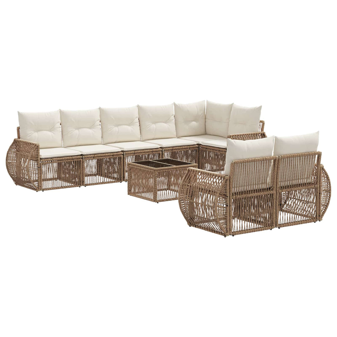Havesofa Sæt 9 stk. Beige og cremehvid polyrattan