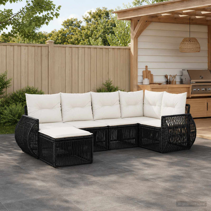 Havesofa Sæt 6 stk. Sort og Cremehvid polyrattan