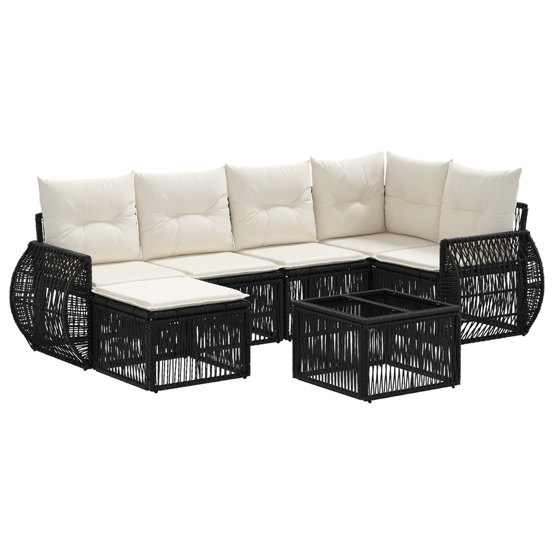 Havesofa Sæt 7 stk. Sort og Cremehvid polyrattan