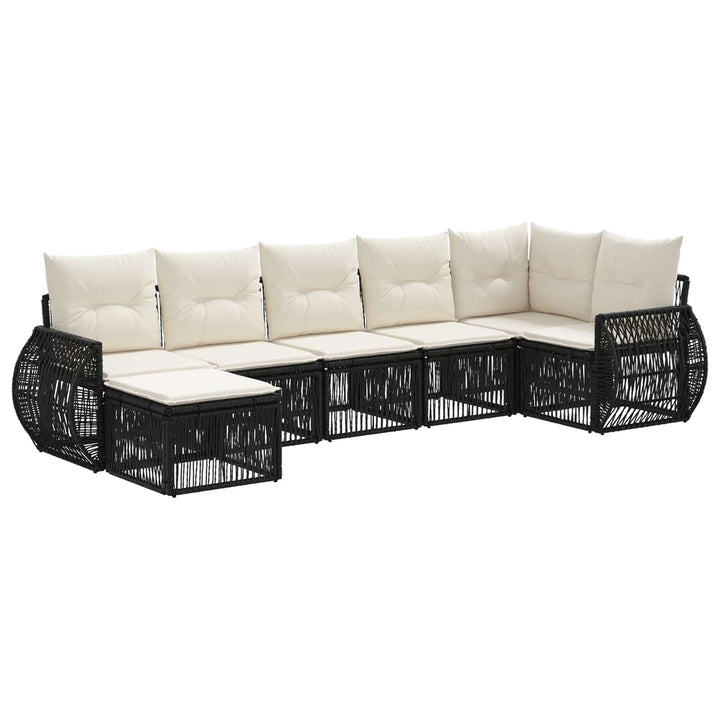 Havesofa Sæt 7 stk. Sort og Cremehvid polyrattan
