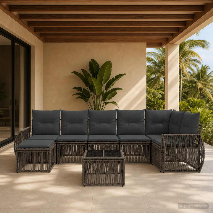 Havesofa Sæt 8 stk. Grå og Mørkegrå polyrattan