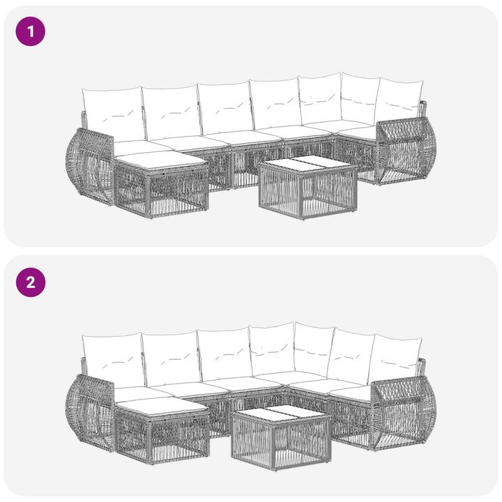 Havesofa Sæt 8 stk. Grå og Mørkegrå polyrattan