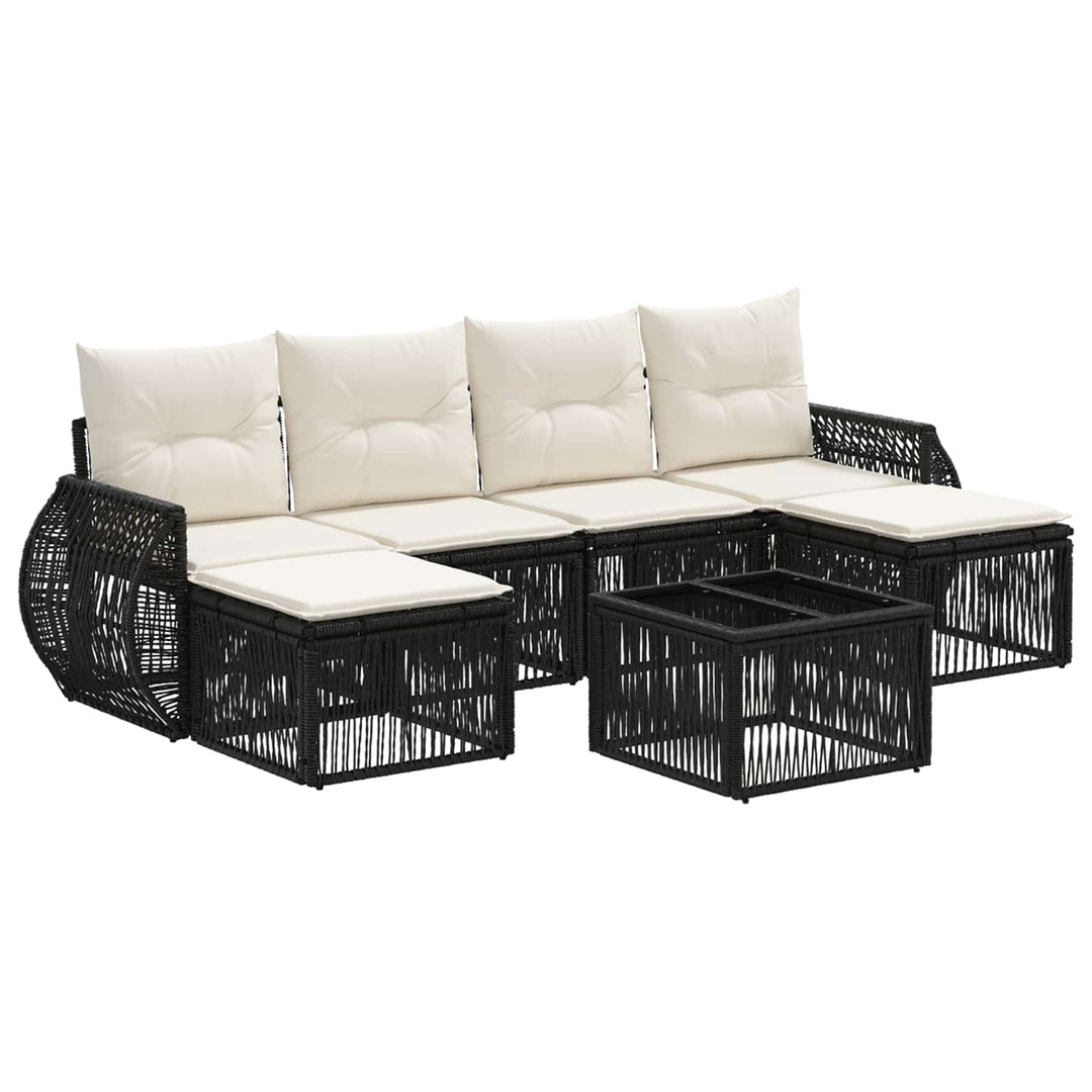 Havesofa Sæt 7 stk. Sort og Cremehvid polyrattan
