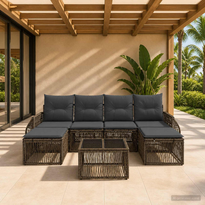 Havesofa Sæt 7 stk. Grå og Mørkegrå polyrattan