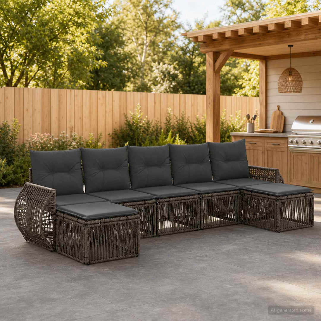 Havesofa Sæt 7 stk. Grå og Mørkegrå polyrattan