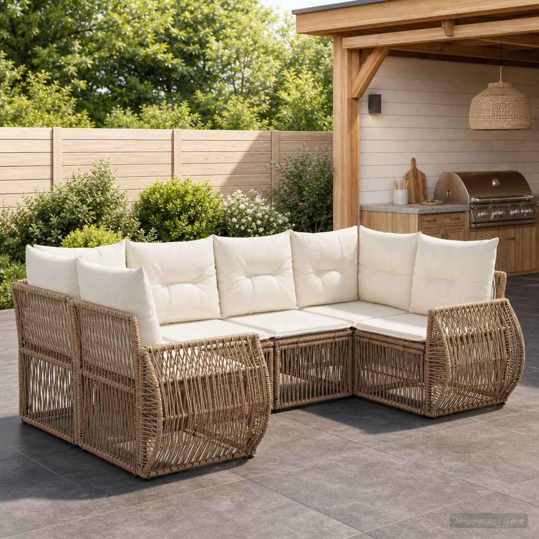 Havesofa Sæt 6 stk. 6-Antal sæder Beige og cremehvid polyrattan