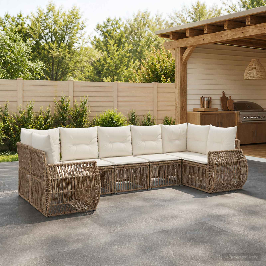 Havesofa Sæt 7 stk. 7-Antal sæder Beige og cremehvid polyrattan
