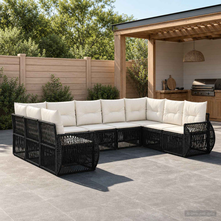 Havesofa Sæt 9 stk. Sort og Cremehvid polyrattan