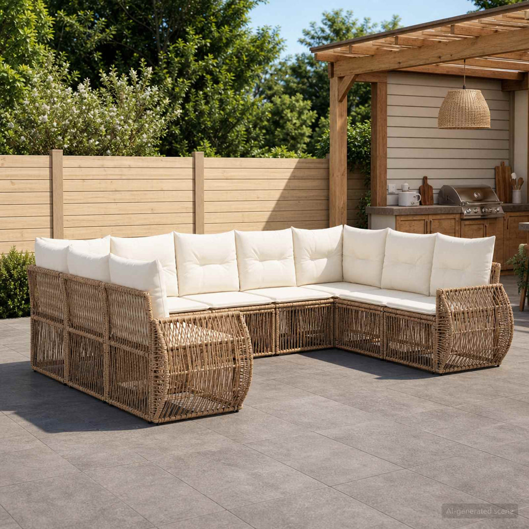 Havesofa Sæt 9 stk. Beige og cremehvid polyrattan
