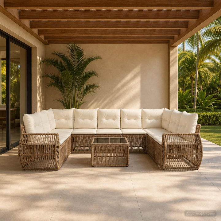 Havesofa Sæt 10 stk. Beige og cremehvid polyrattan