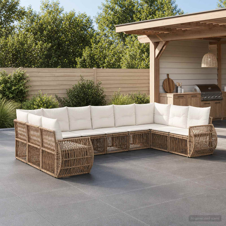 Havesofa Sæt 10 stk. Beige og cremehvid polyrattan