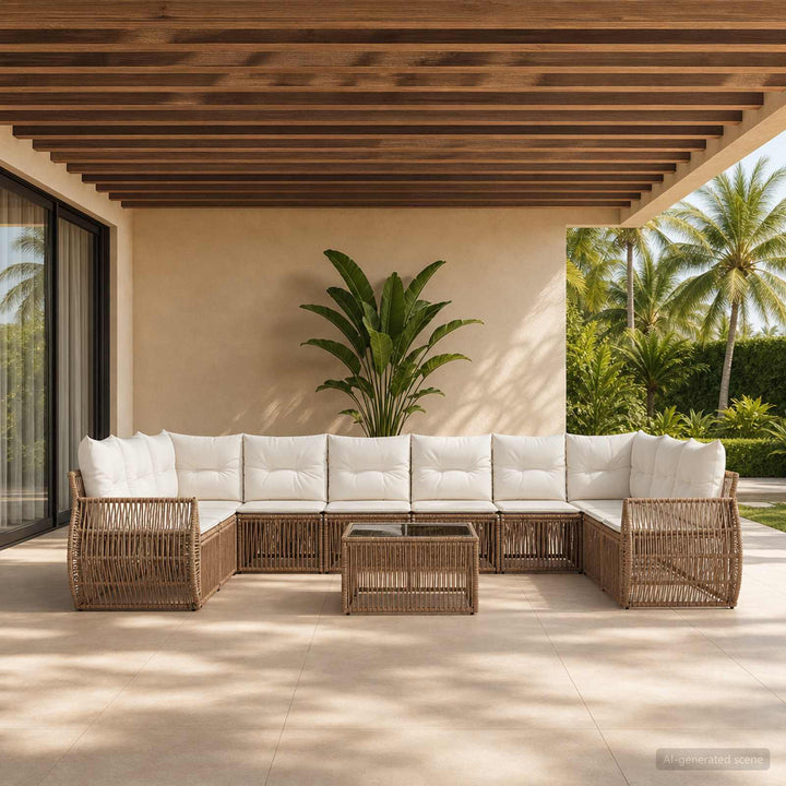 Havesofa Sæt 11 stk. Beige og cremehvid polyrattan