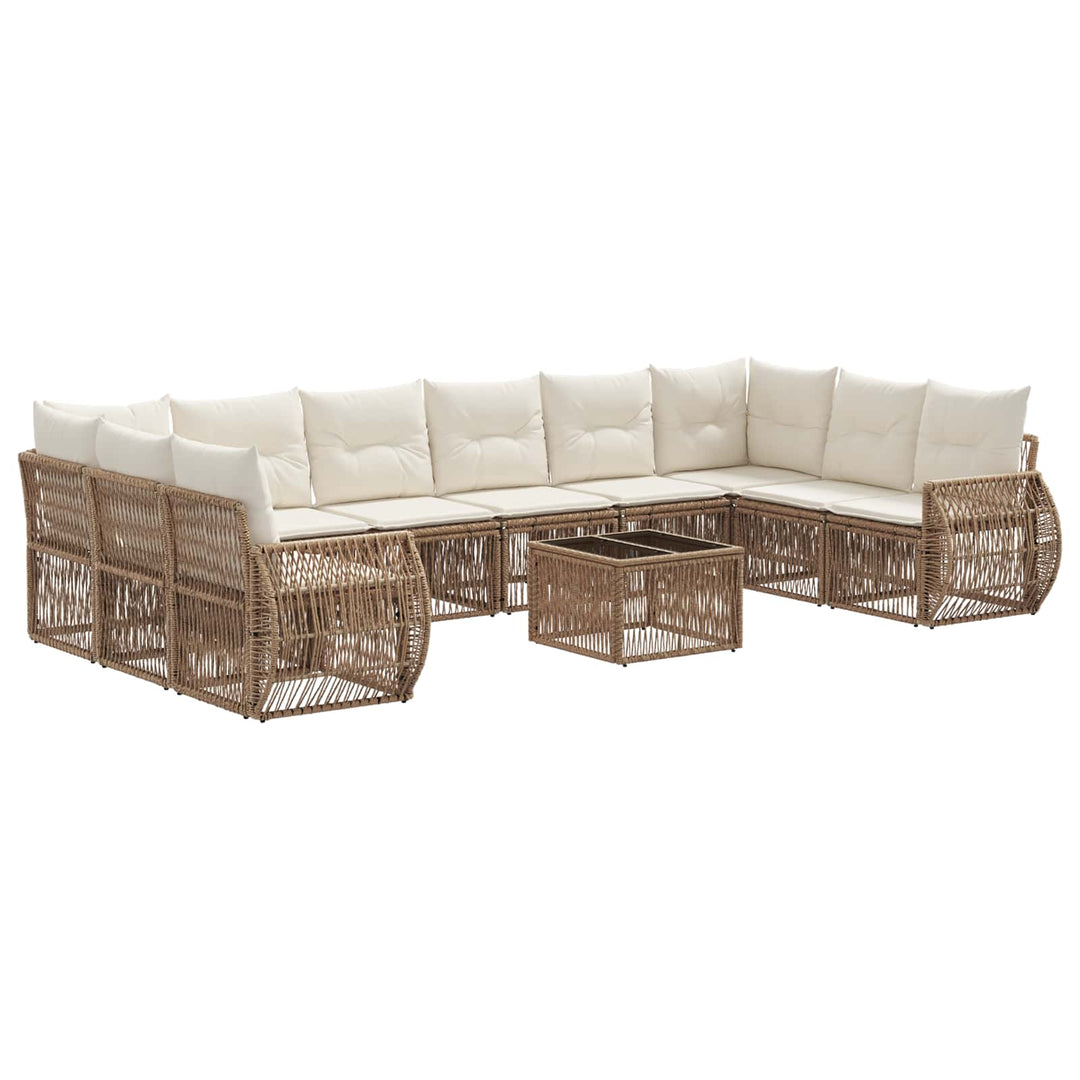 Havesofa Sæt 11 stk. Beige og cremehvid polyrattan