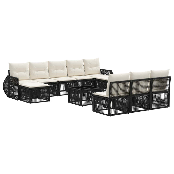Havesofa Sæt 11 stk. Sort og Cremehvid polyrattan