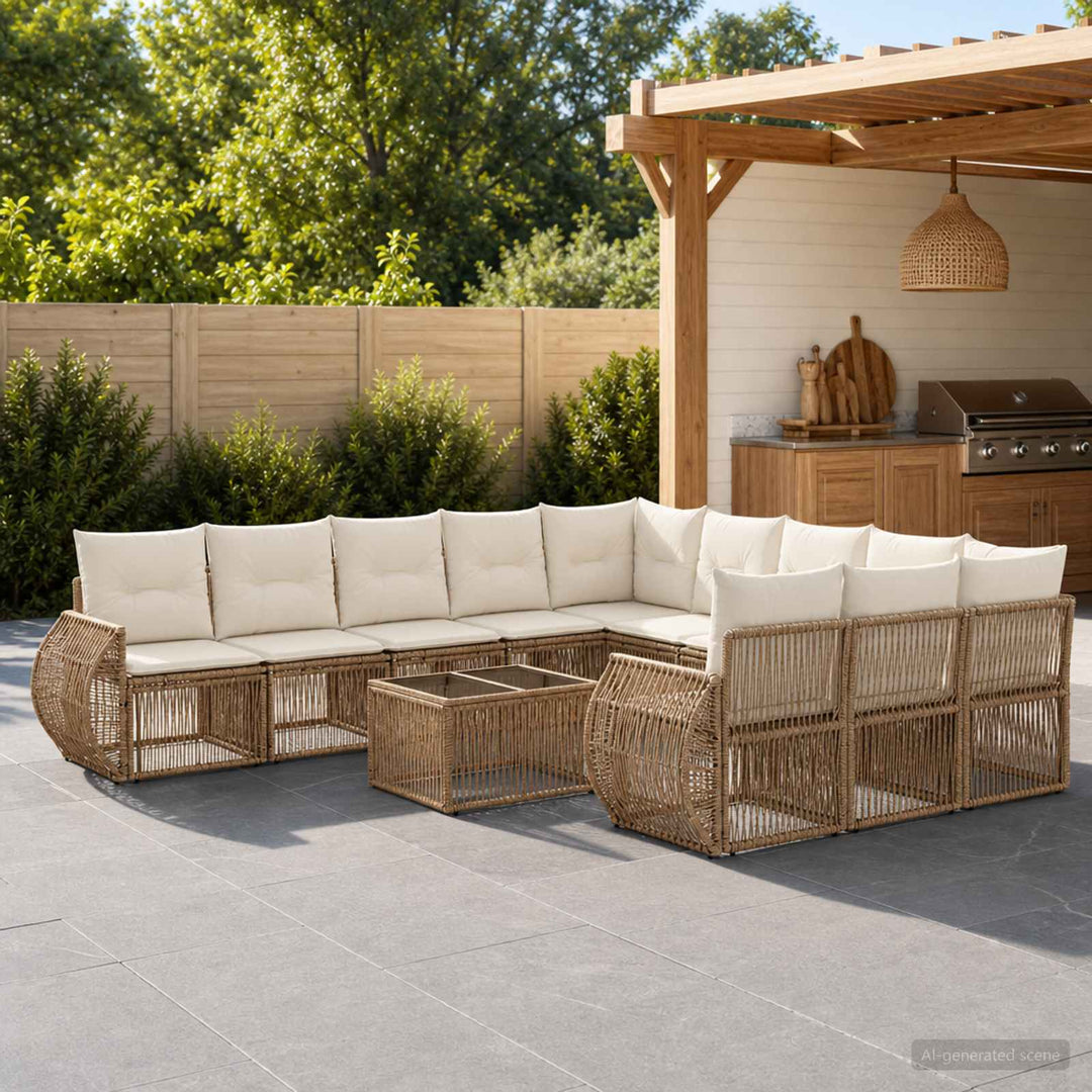 Havesofa Sæt 12 stk. Beige og cremehvid polyrattan