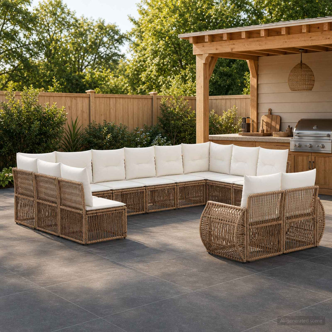 Havesofa Sæt 12 stk. Beige og cremehvid polyrattan