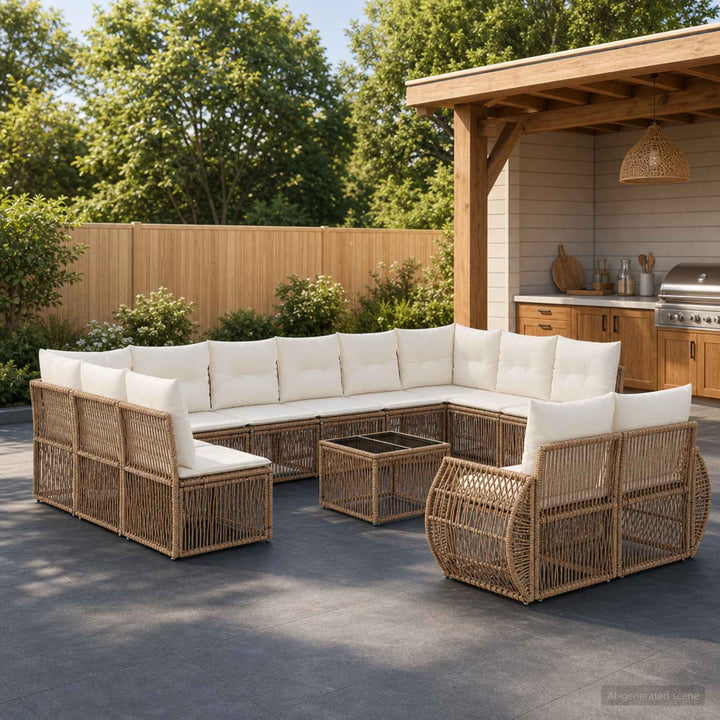 Havesofa Sæt 13 stk. Beige og cremehvid polyrattan