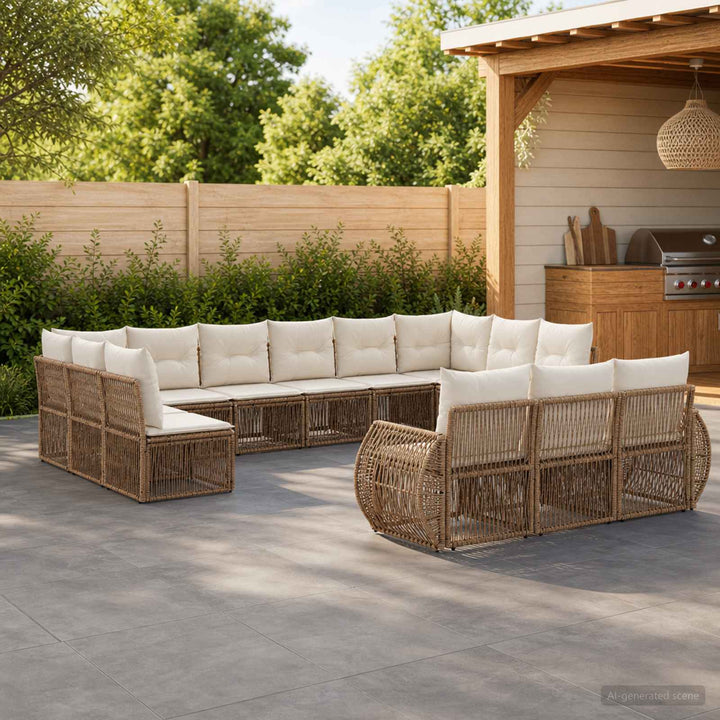 Havesofa Sæt 13 stk. Beige og cremehvid polyrattan