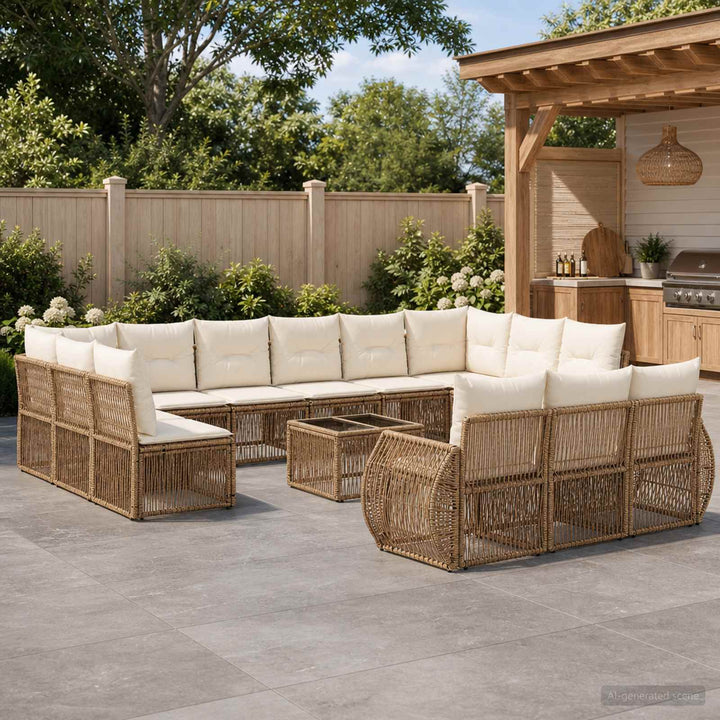 Havesofa Sæt 14 stk. Beige og cremehvid polyrattan