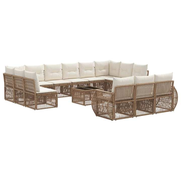Havesofa Sæt 14 stk. Beige og cremehvid polyrattan