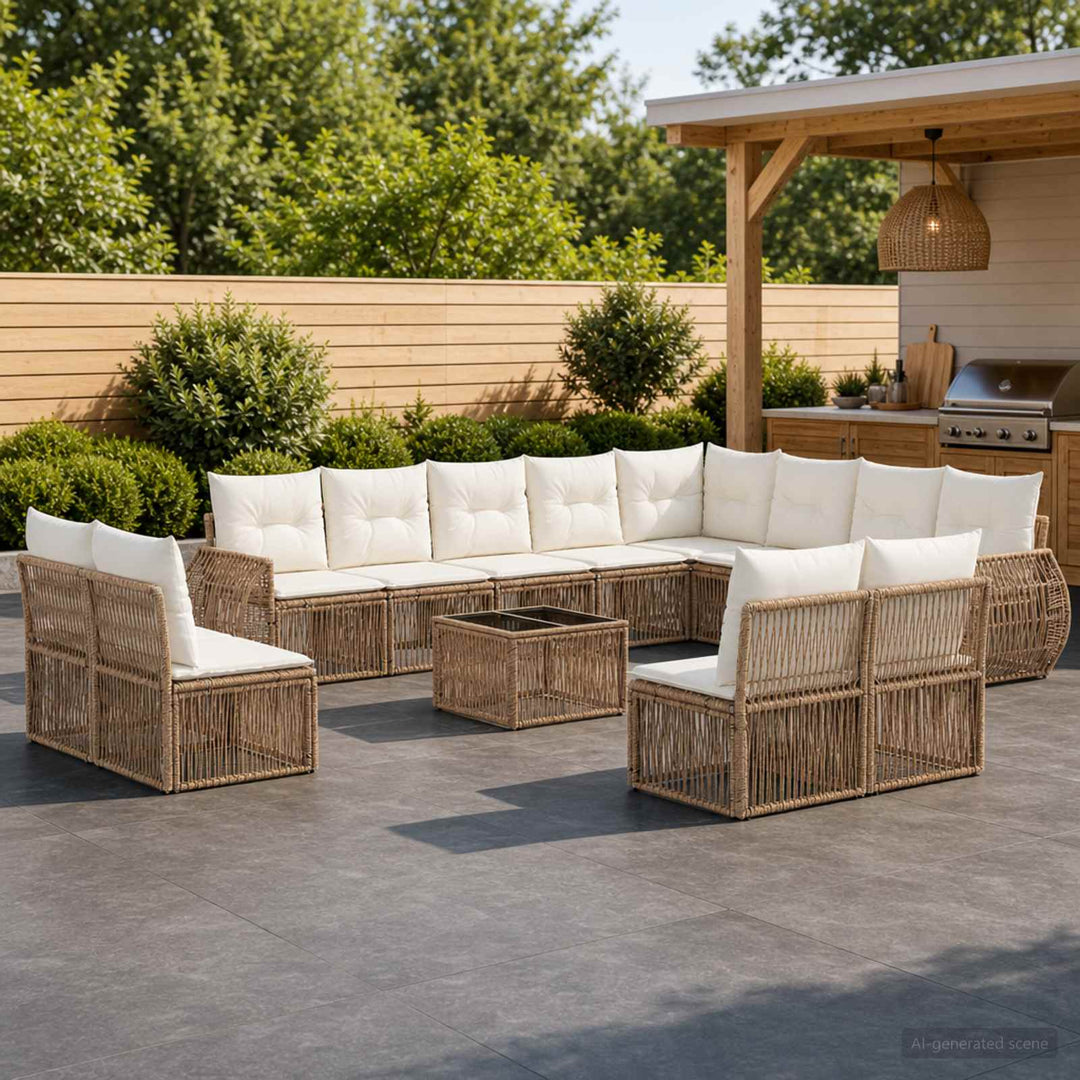 Havesofa Sæt 13 stk. Beige og cremehvid polyrattan