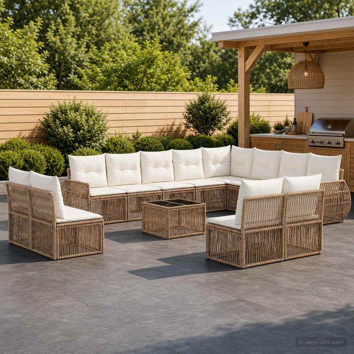 Havesofa Sæt 13 stk. Beige og cremehvid polyrattan