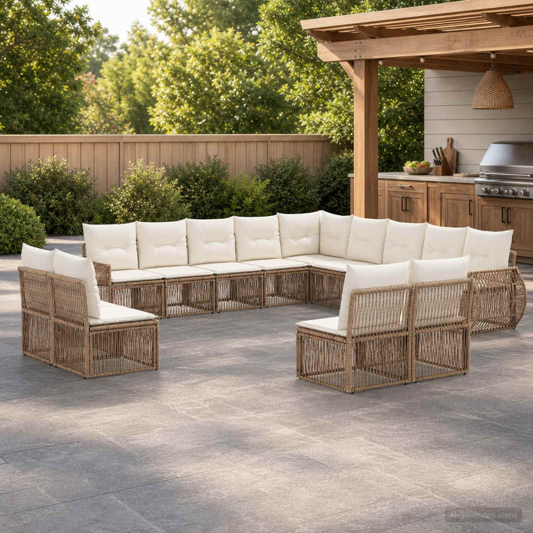 Havesofa Sæt 13 stk. Beige og cremehvid polyrattan