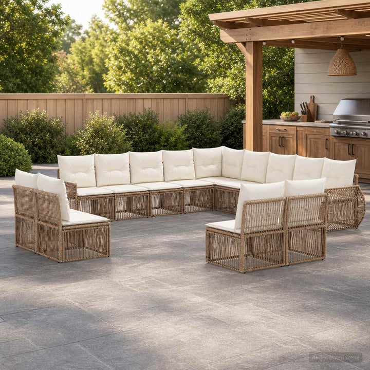 Havesofa Sæt 13 stk. Beige og cremehvid polyrattan