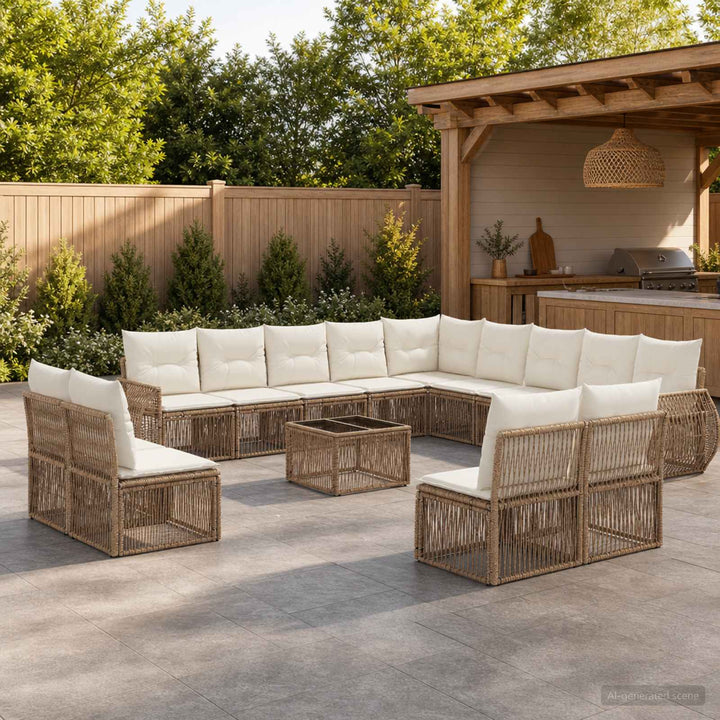 Havesofa Sæt 14 stk. Beige og cremehvid polyrattan