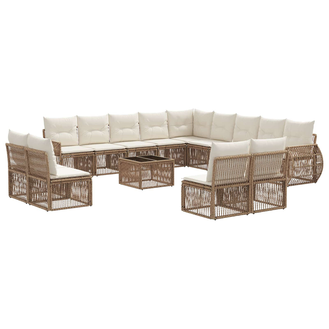 Havesofa Sæt 14 stk. Beige og cremehvid polyrattan